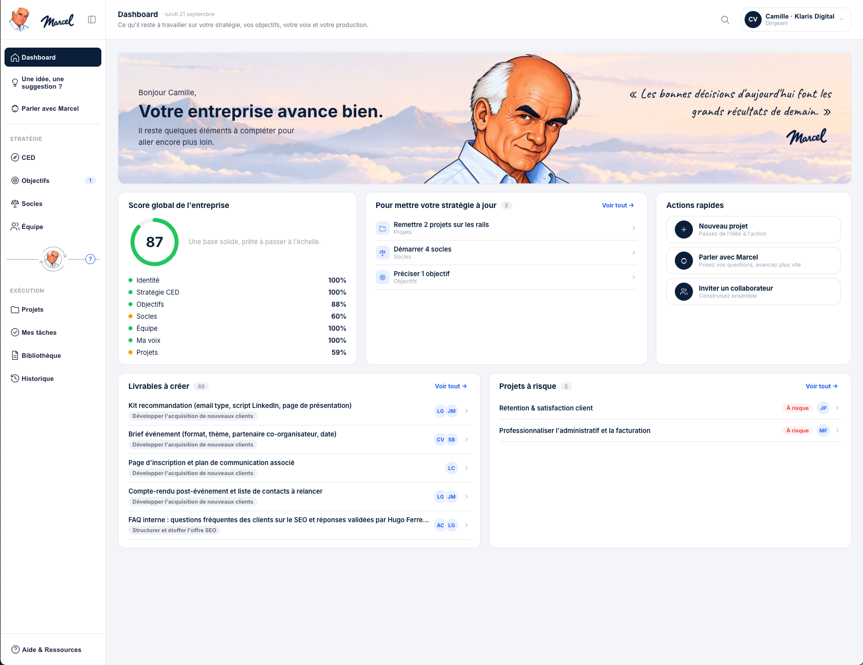 Tableau de bord Marcel
