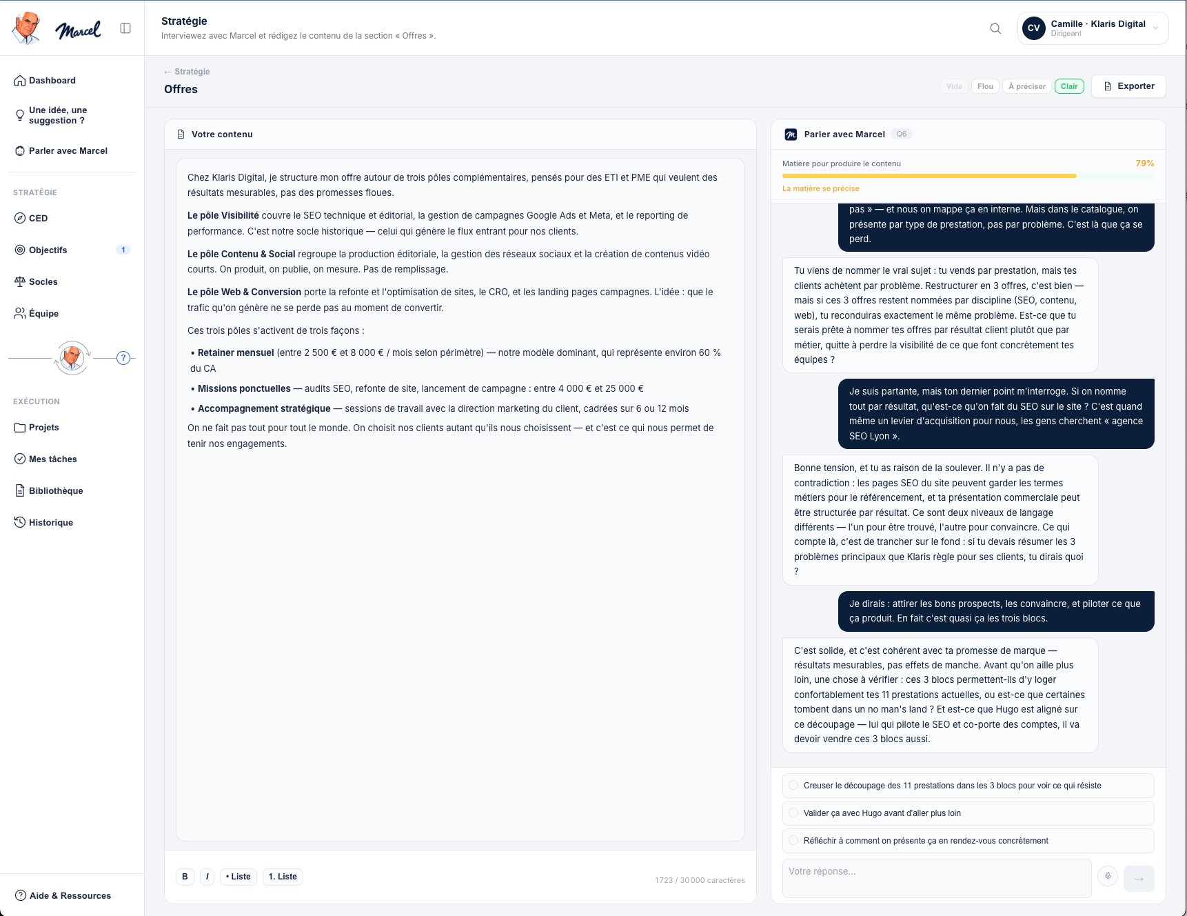 Rédaction d'une section en conversation